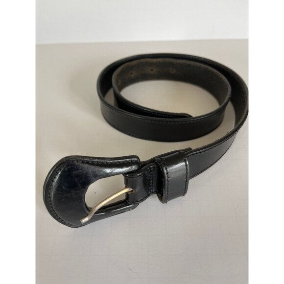 1990s Vintage Lemie Leather Belt Ladies Black Leather Buckle 1.5" W Size Small - Picture 2 of 5
